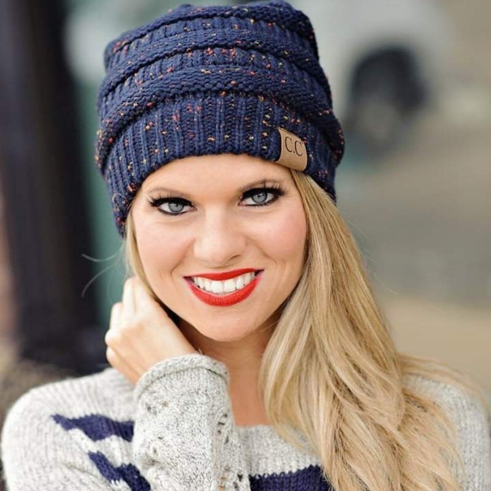 C.C Navy Blue Pom Beanie